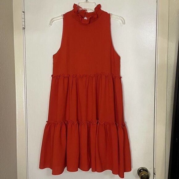 Elliatt Sonnet Coral Red Tiered High Neck sleeveless swing dress size small - Picture 8 of 8